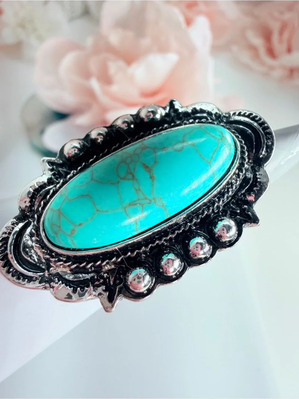 Turquoise Oval Statement Ring - Women's Silver-Tone Fashion Jewelry